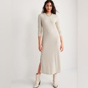 Old Navy Cream Long Sleeve Ribbed Dress